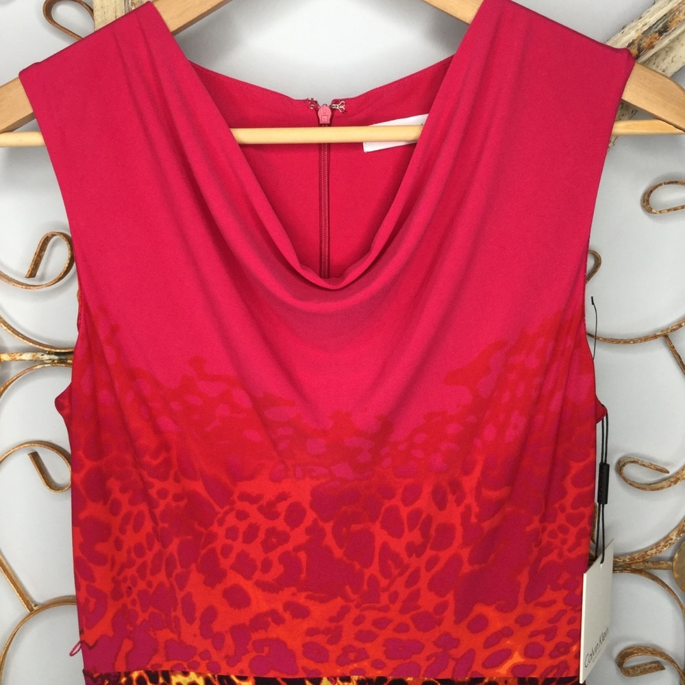 Calvin Klein hot pink leopard drape neck dress - Picture 6 of 8